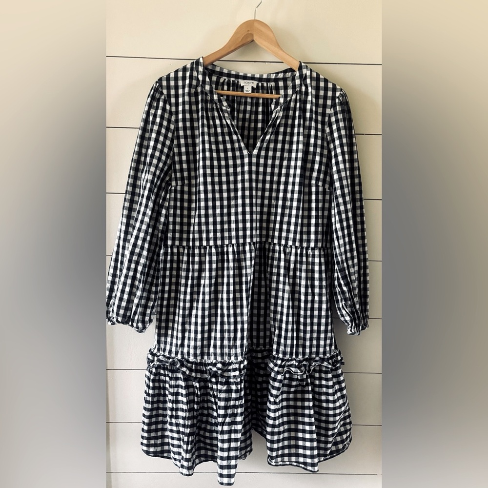 J Crew Black and White Gingham Designer Dress. Spring, summer, flowy, high end.
